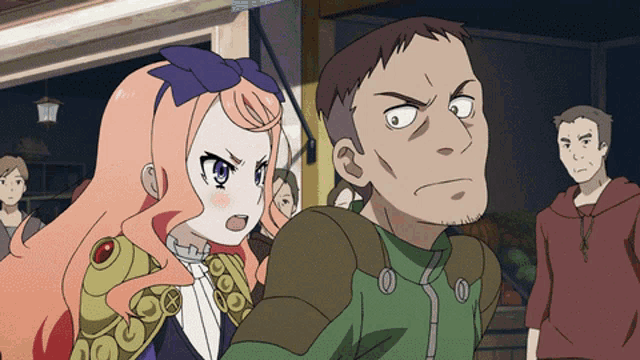 a man and a girl are standing next to each other in a crowd