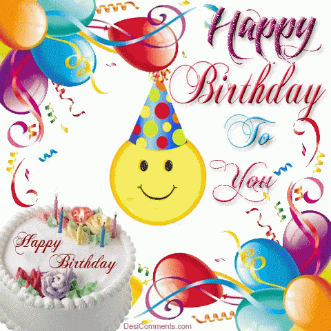 a birthday card with a cake and balloons and the words happy birthday to you