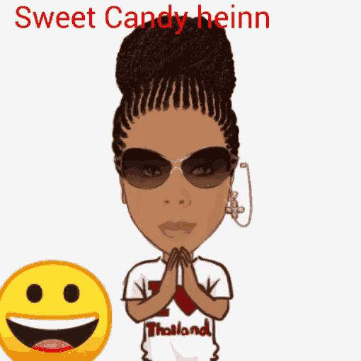 a cartoon woman wearing sunglasses and a thailand shirt