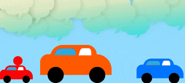 a cartoon drawing of cars with the word finish written in red