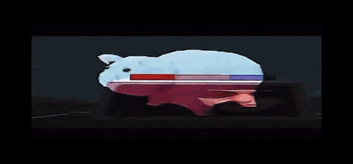 a cartoon drawing of a cat driving down a highway