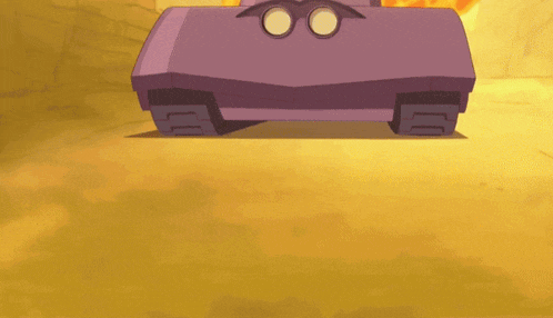 a purple cartoon tank with two circles on the side of it