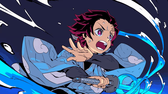 a cartoon drawing of a boy with a sword