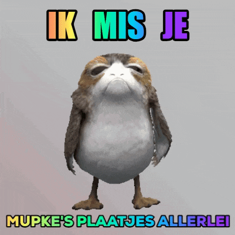 a cartoon penguin with the words ik mis je mupke 's plaatjes allerlei