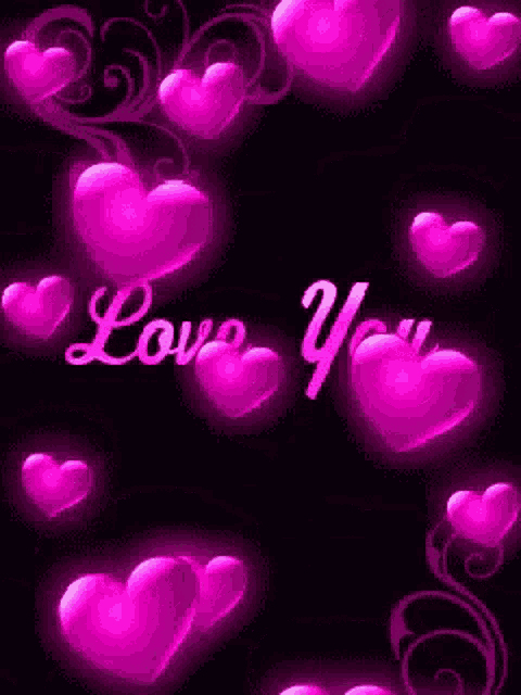 a bunch of pink hearts on a black background with the words `` love you ''