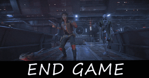 a video game is being played with the words end game on the bottom