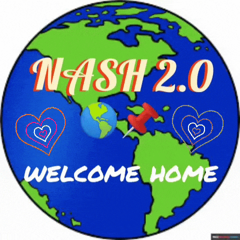 a picture of a globe with the words nash 2.0 welcome home written on it