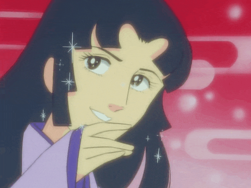 a cartoon drawing of a woman with a purple kimono
