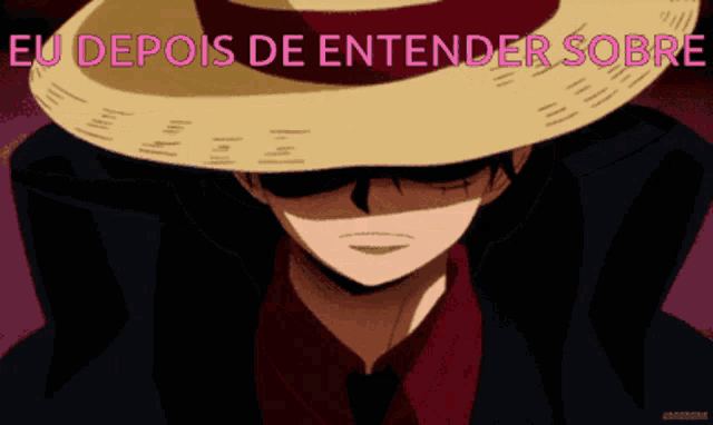 a man wearing a straw hat and sunglasses with the words eu depois de entender sobre above him