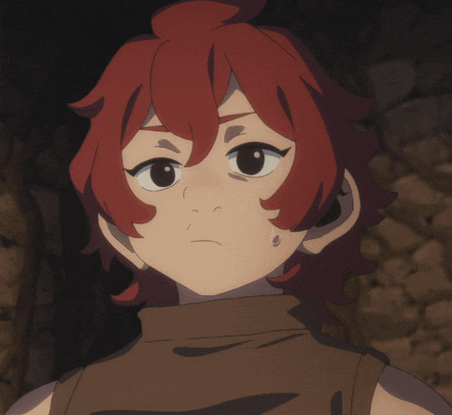 a girl with red hair and a turtleneck is making a face