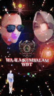 a man and a woman wearing face masks with the words wa alakumsalam wbt on the bottom