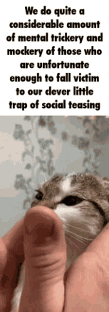 a person is holding a cat in their hands with a caption that says we do quite