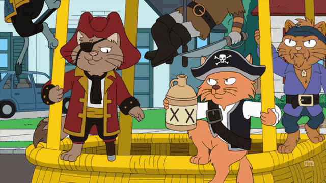 a group of cartoon cats dressed up as pirates