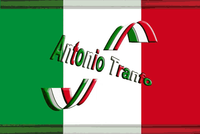 a green white and red background with the name antonio tranfo on it