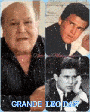 a collage of pictures of a man with the name grande leo dan on the bottom