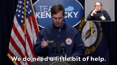 a man stands at a podium with the words we do need a little bit of help