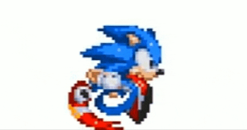 a pixel art of sonic the hedgehog running on a white background