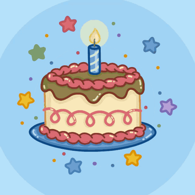 a birthday cake with a single candle on top of it