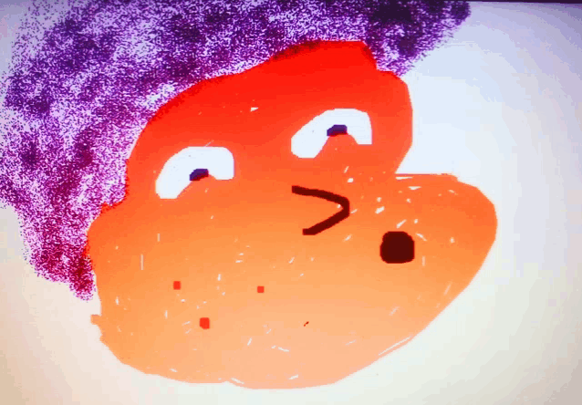 a drawing of a person 's face with a purple hair and a smiley face