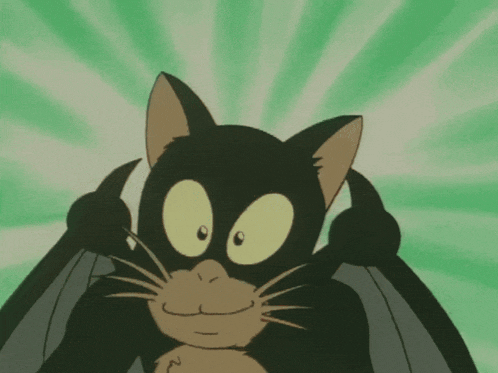 a cartoon cat is wearing a black mask and has a green background