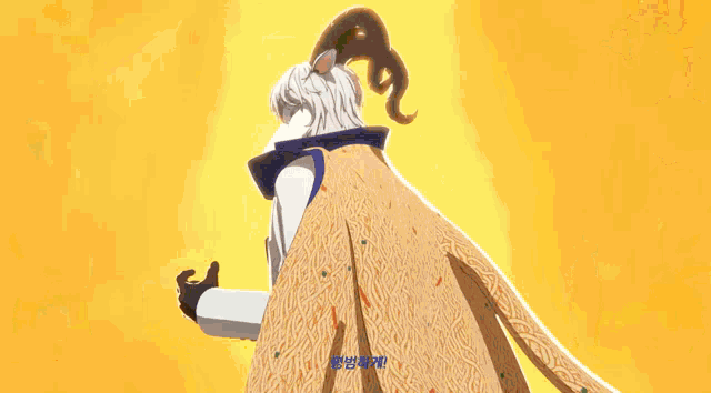 a man in a white suit and cape is surrounded by a group of sheep