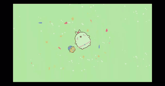 a cartoon rabbit is laying in the grass with flowers and butterflies