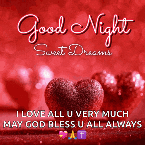 a good night sweet dreams card with a red heart