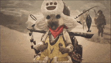 a cat wearing a hat and a vest with the letter y on it is holding a fishing rod