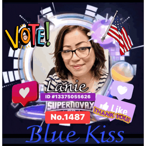 a picture of a woman with glasses and the words vote lanie