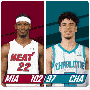 two basketball players one from the heat and one from charlotte