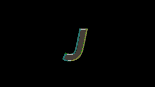 the letter j is glowing in the dark with a black background .