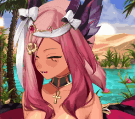 a pixel art of a woman with pink hair and a cross necklace