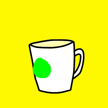 a cartoon drawing of a cup of coffee with a green circle on it