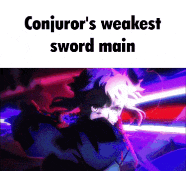 a picture of a girl with a sword that says conjuror 's weakest sword main .