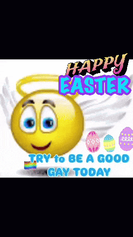 a happy easter greeting with a smiley face and eggs