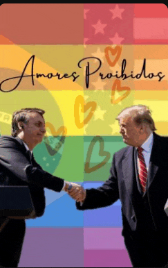 two men shaking hands in front of a rainbow flag with the words amores prohibidos