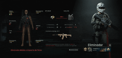 a screenshot of a video game shows a character named eliminador