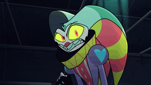 a cartoon character with yellow eyes and a heart on his chest