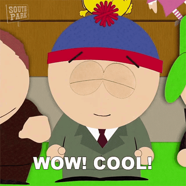 stan marsh from south park says wow cool in a cartoon