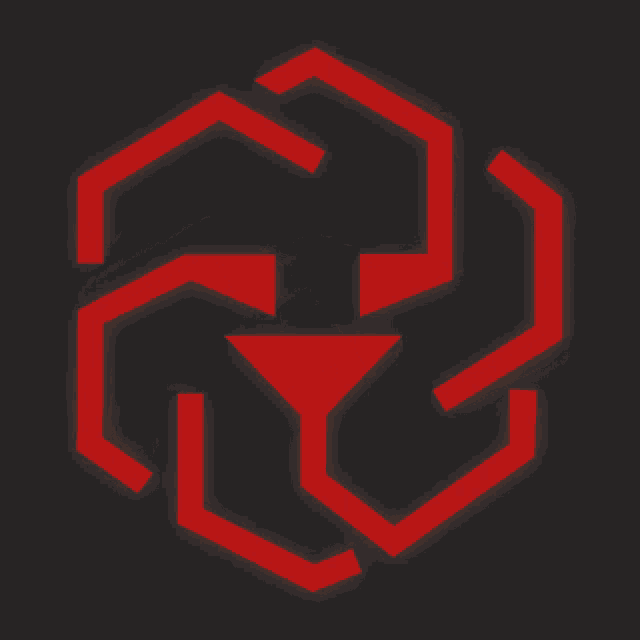 a red circle with three arrows pointing in opposite directions