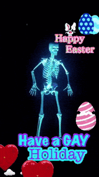 a skeleton is dancing with the words have a gay holiday