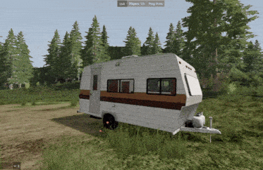 a screenshot of a video game shows a trailer in the grass