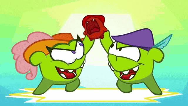 two cartoon characters are giving each other high fives