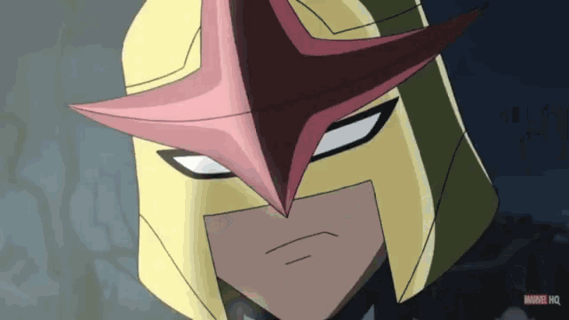 a close up of a cartoon character with marvel hq written on the bottom right