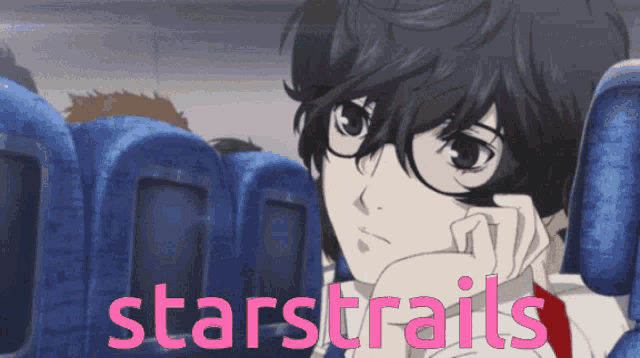 a picture of a person with glasses and the words starstrails