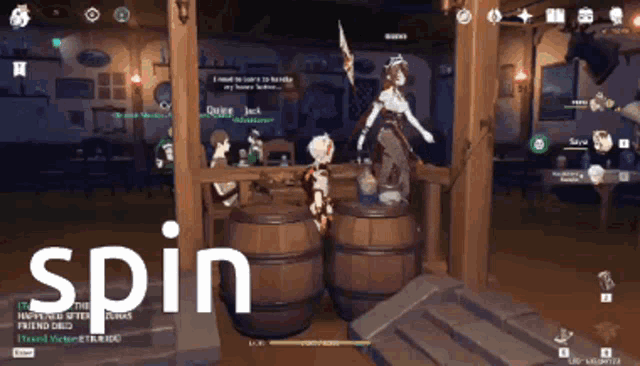 a screenshot of a video game with the word spin at the top