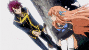 a boy and a girl are standing next to each other in an anime scene