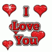 the words i love you are surrounded by red glittery hearts .