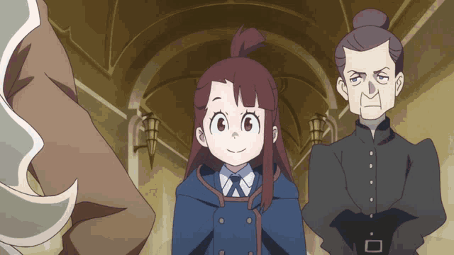 a girl with red eyes is smiling while standing next to two women