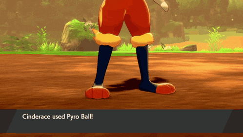 a screenshot of a video game shows cinderace used pyro ball